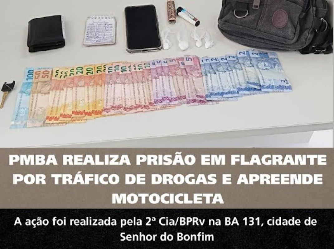 BPRv - 2ª Cia prende motociclista por tráfico de drogas na BA-131, trecho de Senhor do Bonfim/BA