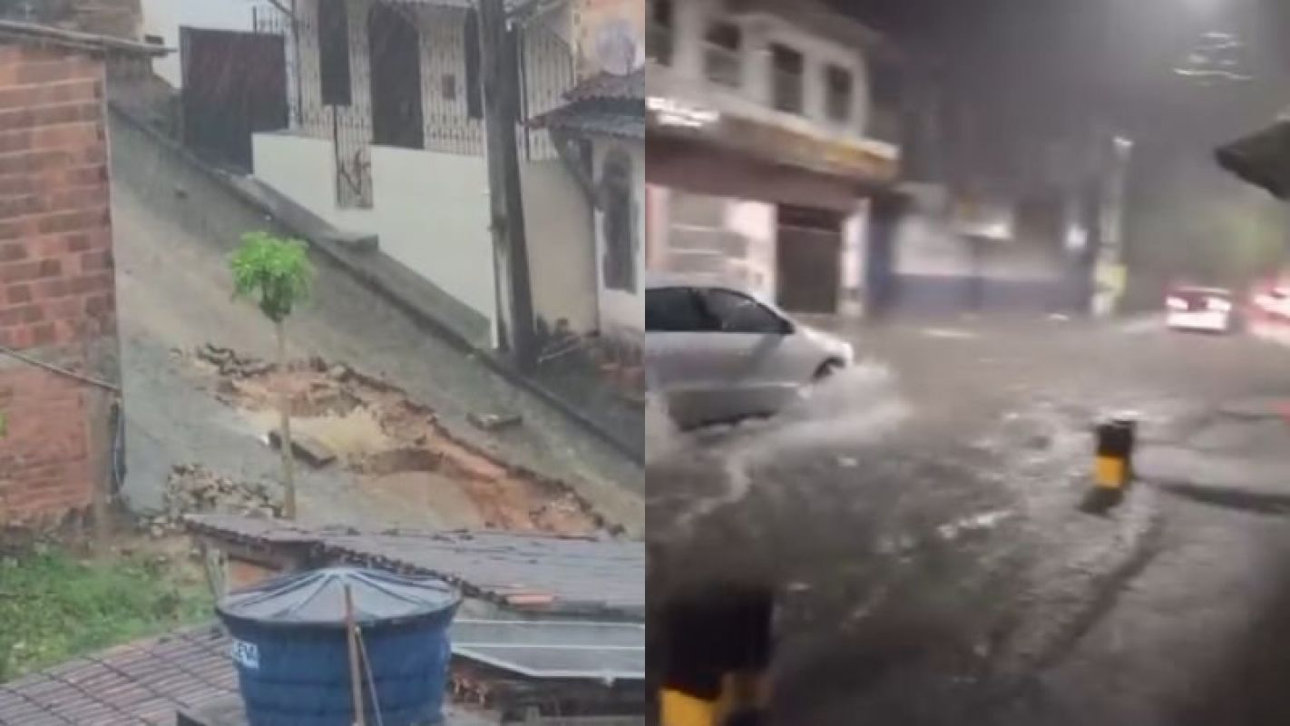 Fortes chuvas deixam moradores ilhados e ruas alagadas em cidades do interior da Bahia, entre elas Capim Grosso;