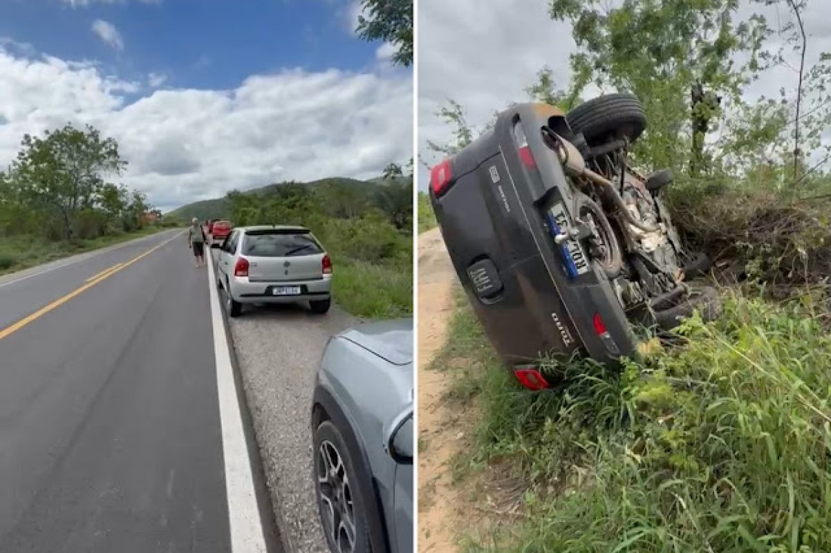 Condutor de veículo Fiat Toro capota na BR 324, entre Novo Paraíso e Jacobina