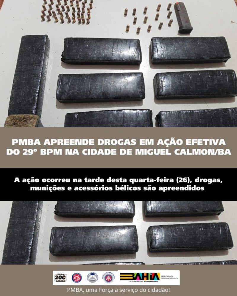 Polícia Militar apreende drogas e munições em ação do 29º BPM em Miguel Calmon