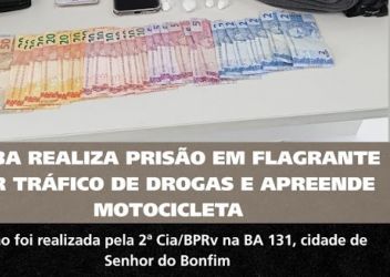 BPRv - 2ª Cia prende motociclista por tráfico de drogas na BA-131, trecho de Senhor do Bonfim/BA