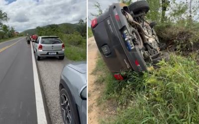 Condutor de veículo Fiat Toro capota na BR 324, entre Novo Paraíso e Jacobina